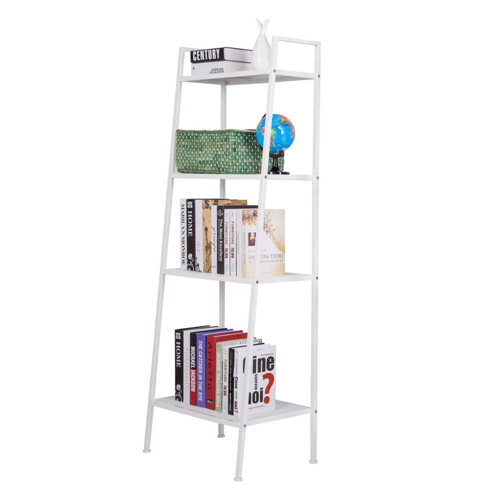 Metal 4 Shelf Bookcase, Multifunctional Ladder-Shaped Plant Flower Stand Rack Bookrack Storage Shelves, Ivory RT Metal 4 Shelf Bookcase, Multifunctional Ladder-Shaped Plant Flower Stand Rack Bookrack Storage Shelves, Ivory RT