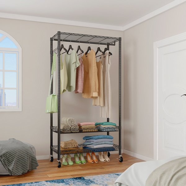 Wire Garment Racks Wire Garment Rack Heavy Duty Clothes Rack, Freestanding Closet Wardrobe ...